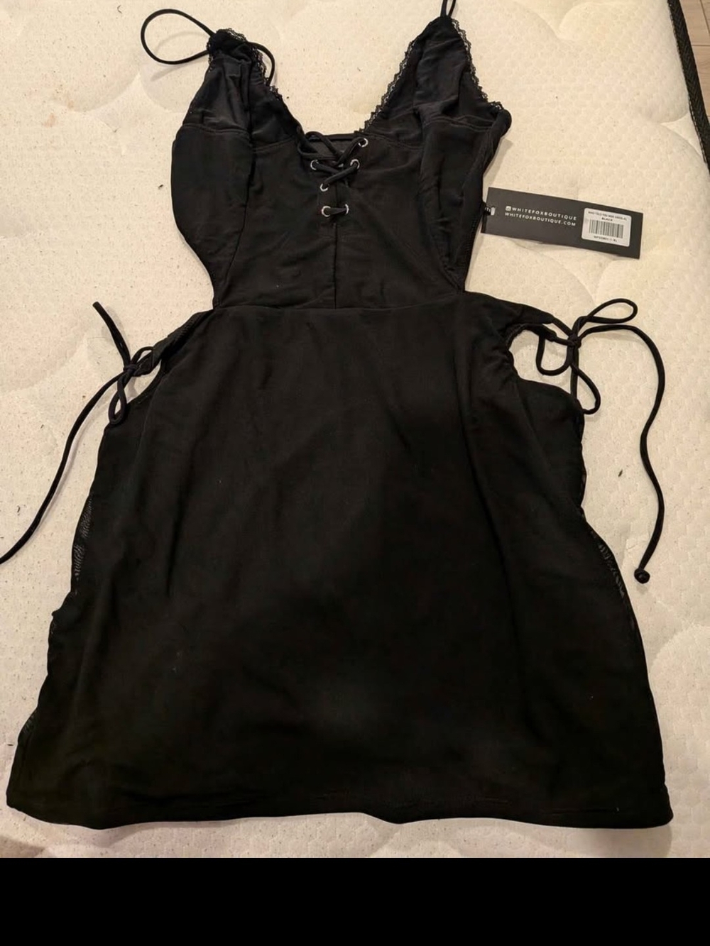 White Fox Boutique Black Lace-Up Side-Tie Mini Dress